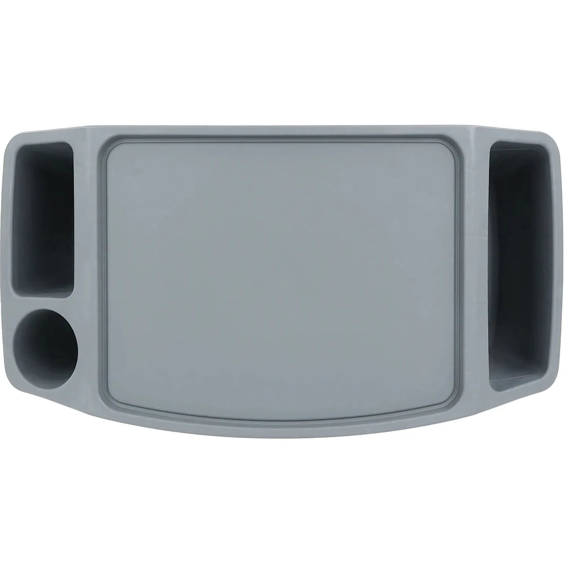 Gray plastic tray with rounded corners and circular holes on a gray background - okotoks hc pharmacy