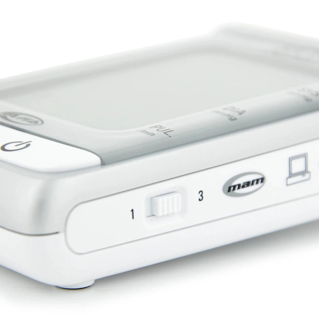 White electronic device with buttons and 'mam' branding on a white background - okotoks hc pharmacy
