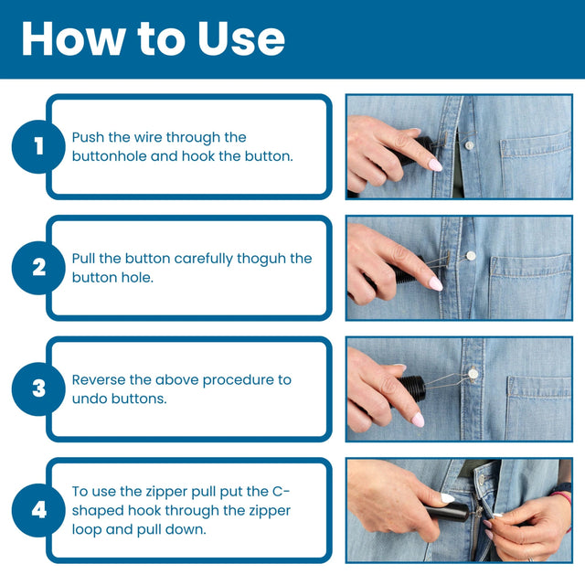 Instructions on how to use a button and zipper tool with text and images. -okotoks hc pharmacy