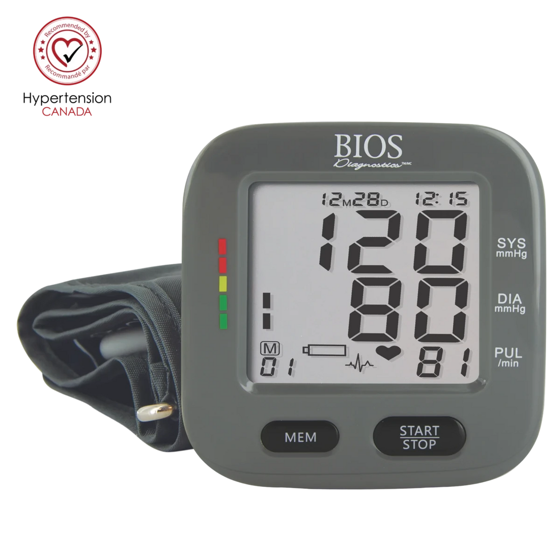 Digital blood pressure monitor with BIOS branding on a white background - okotoks hc pharmacy