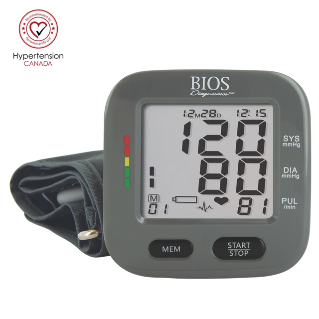 Digital blood pressure monitor with BIOS branding on a white background - okotoks hc pharmacy