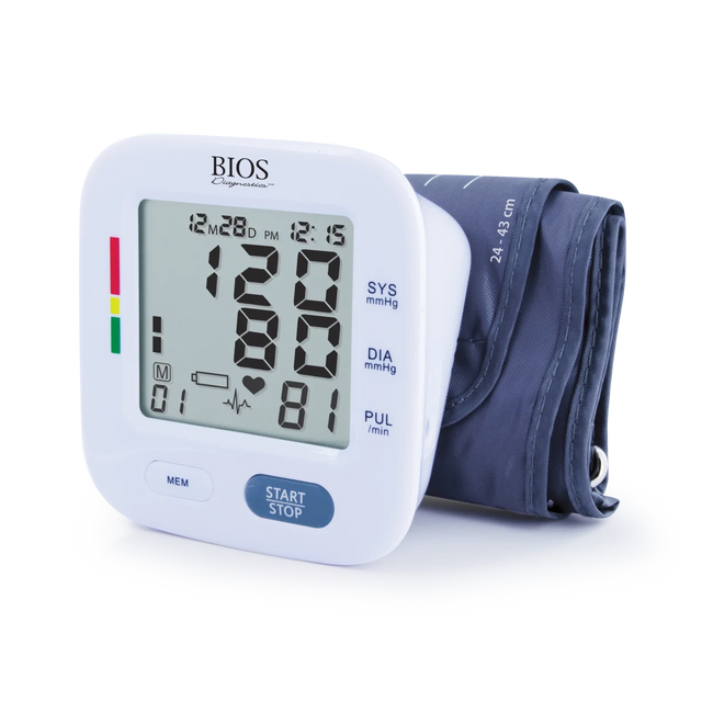 Blood pressure monitor with digital display on a white background - okotoks hc pharmacy
