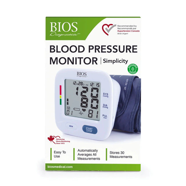 BIOS blood pressure monitor with packaging on a white background - okotoks hc pharmacy