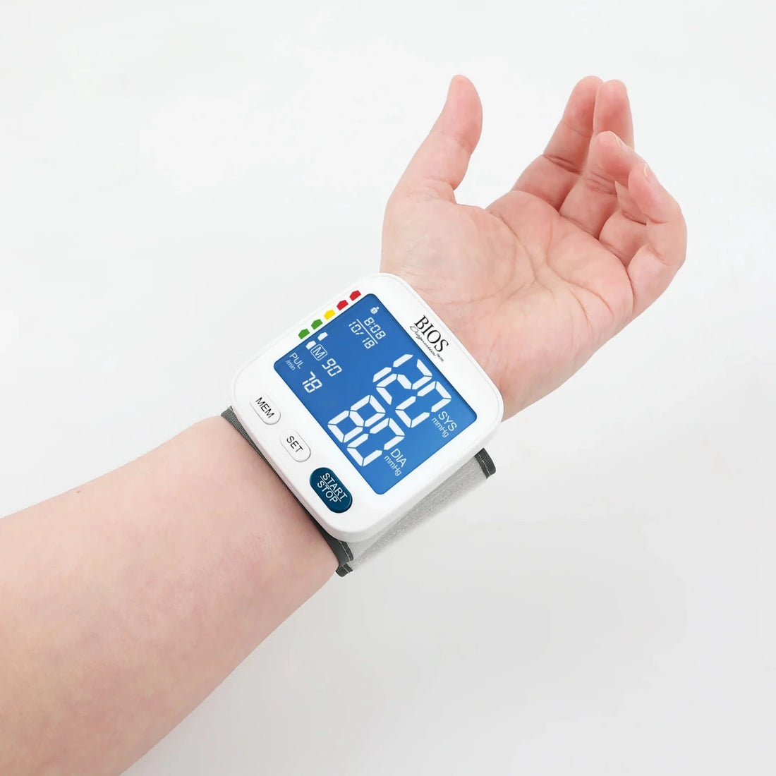 BIOS Wrist Blood Pressure Monitor – W200 on wrist - okotoks hc pharmacy