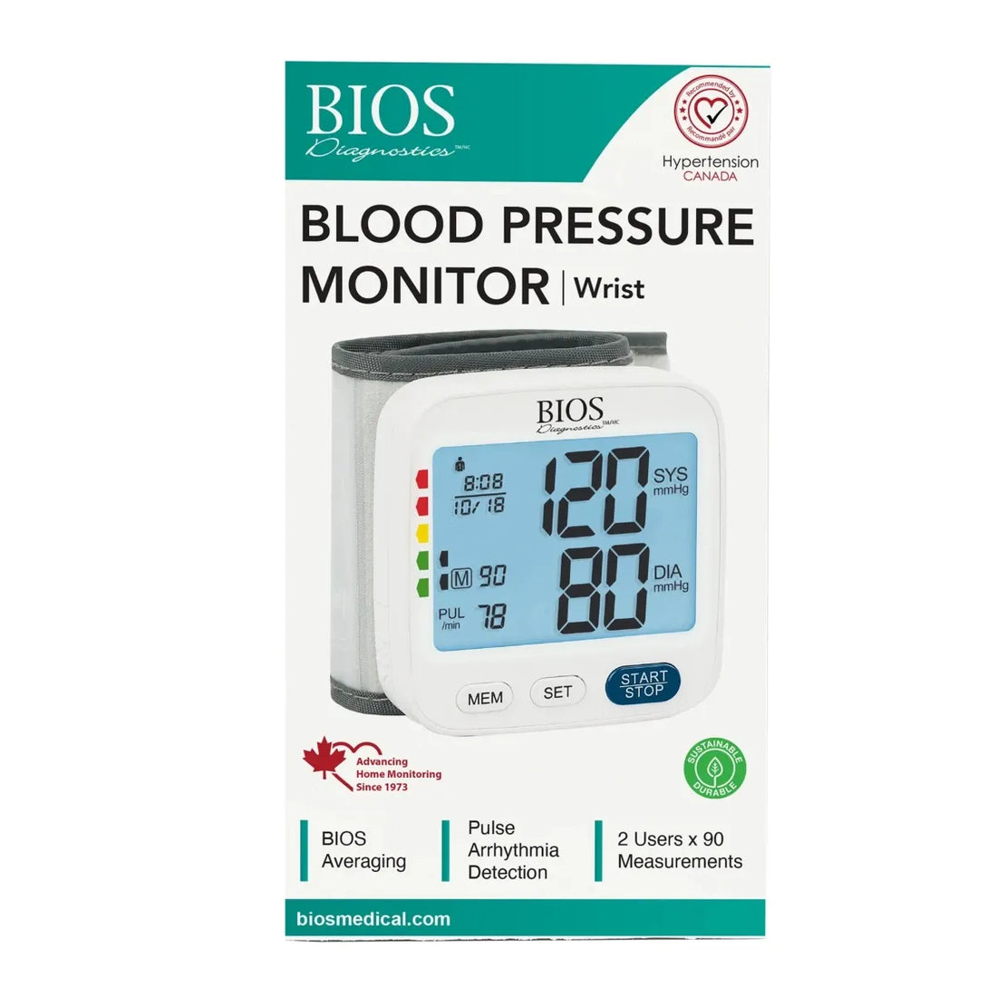 BIOS Wrist Blood Pressure Monitor – W200 packaging - okotoks hc pharmacy