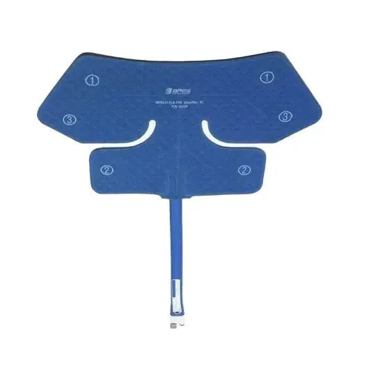 Blue shoulder pad with branding on a white background - okotoks hc pharmacy