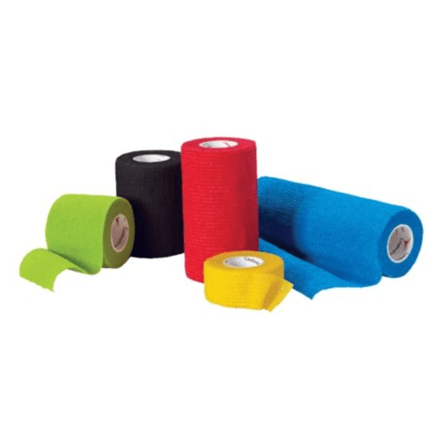 Assorted colorful rolls of tape on a white background - okotoks hc pharmacy