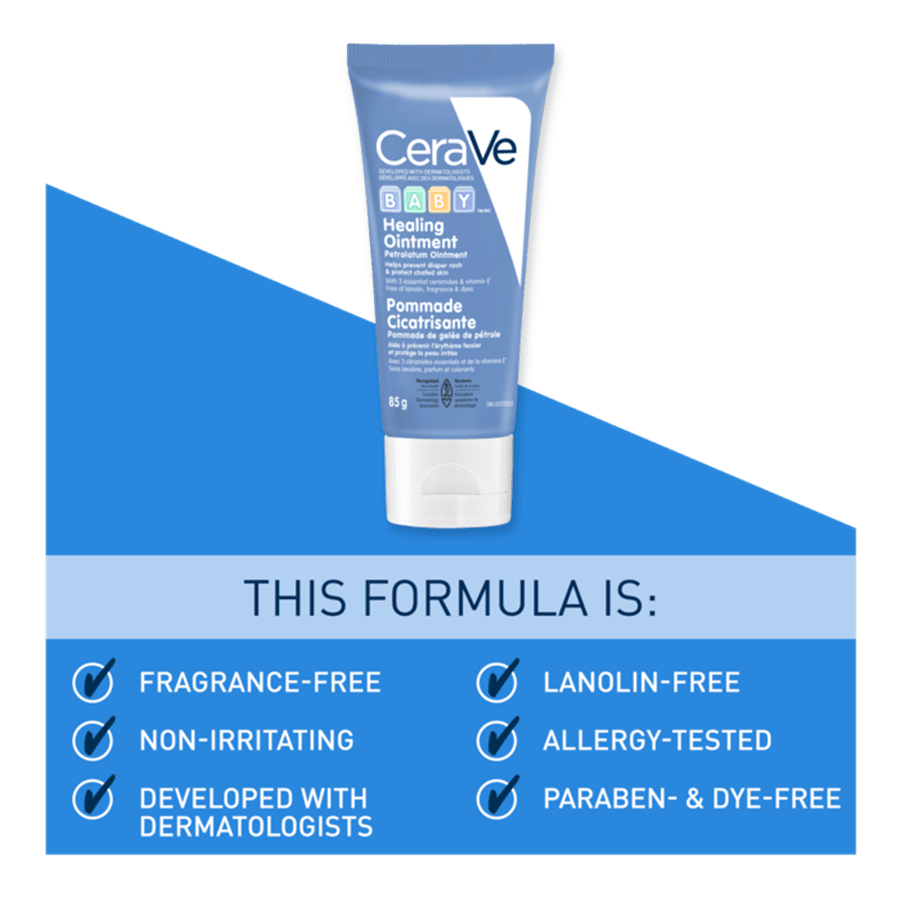 CeraVe Healing Ointment tube with blue background and feature list. - okotoks hc pharmacy