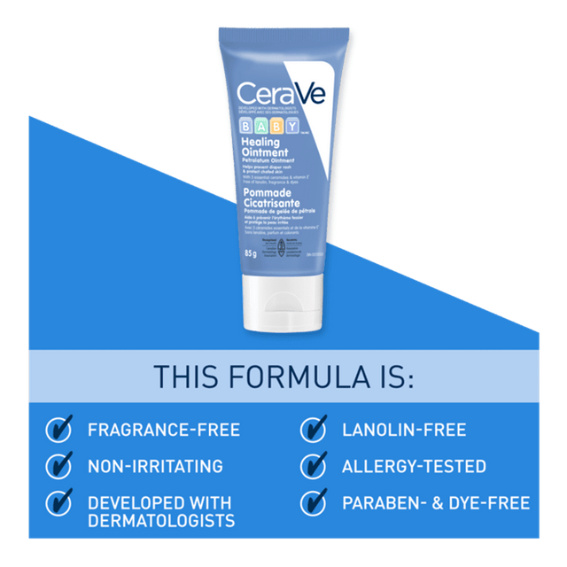 CeraVe Healing Ointment tube with blue background and feature list. - okotoks hc pharmacy