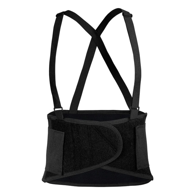 Black waist support brace with straps on a white background - okotoks hc pharmacy