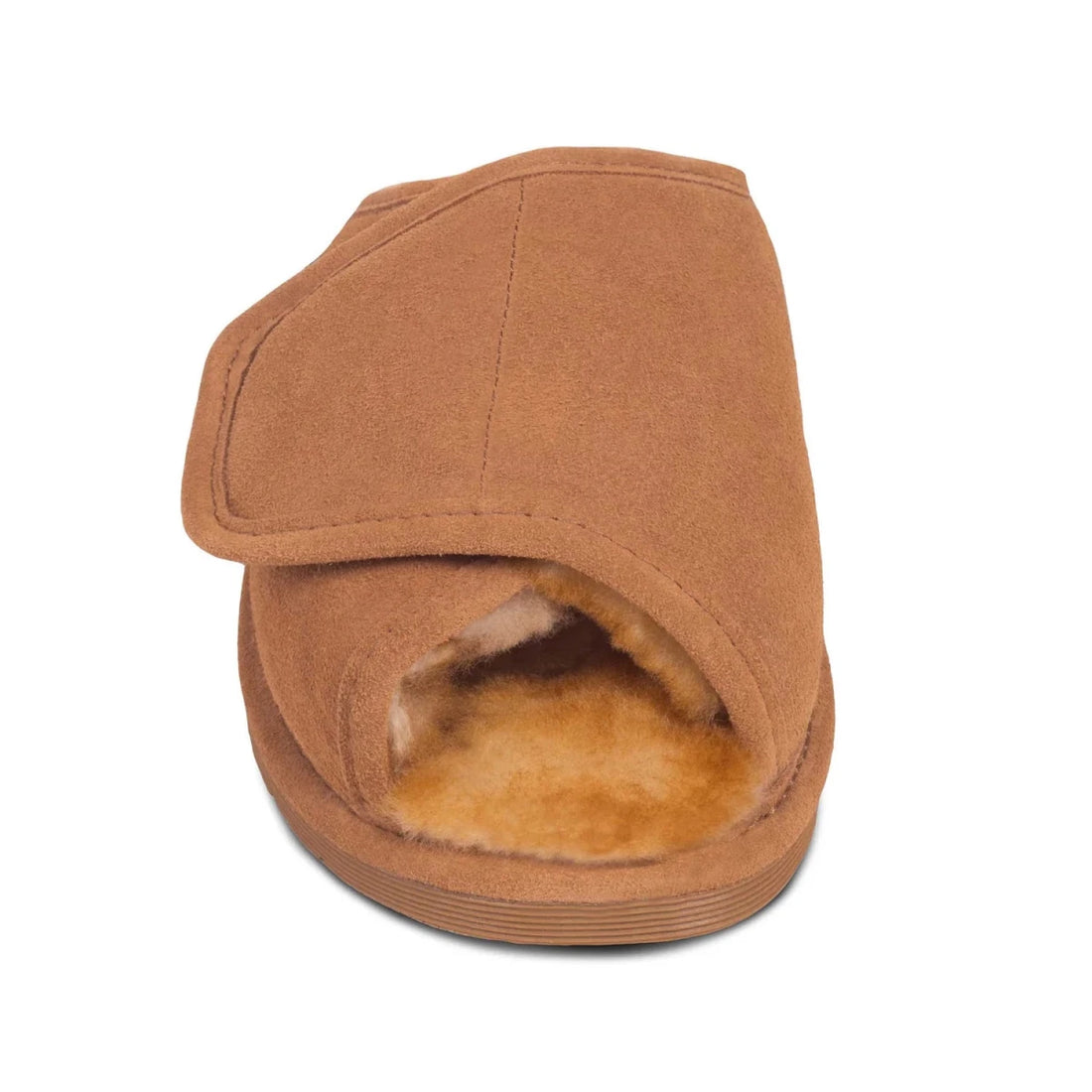 Brown slipper with fur lining on a white background - okotoks hc pharmacy