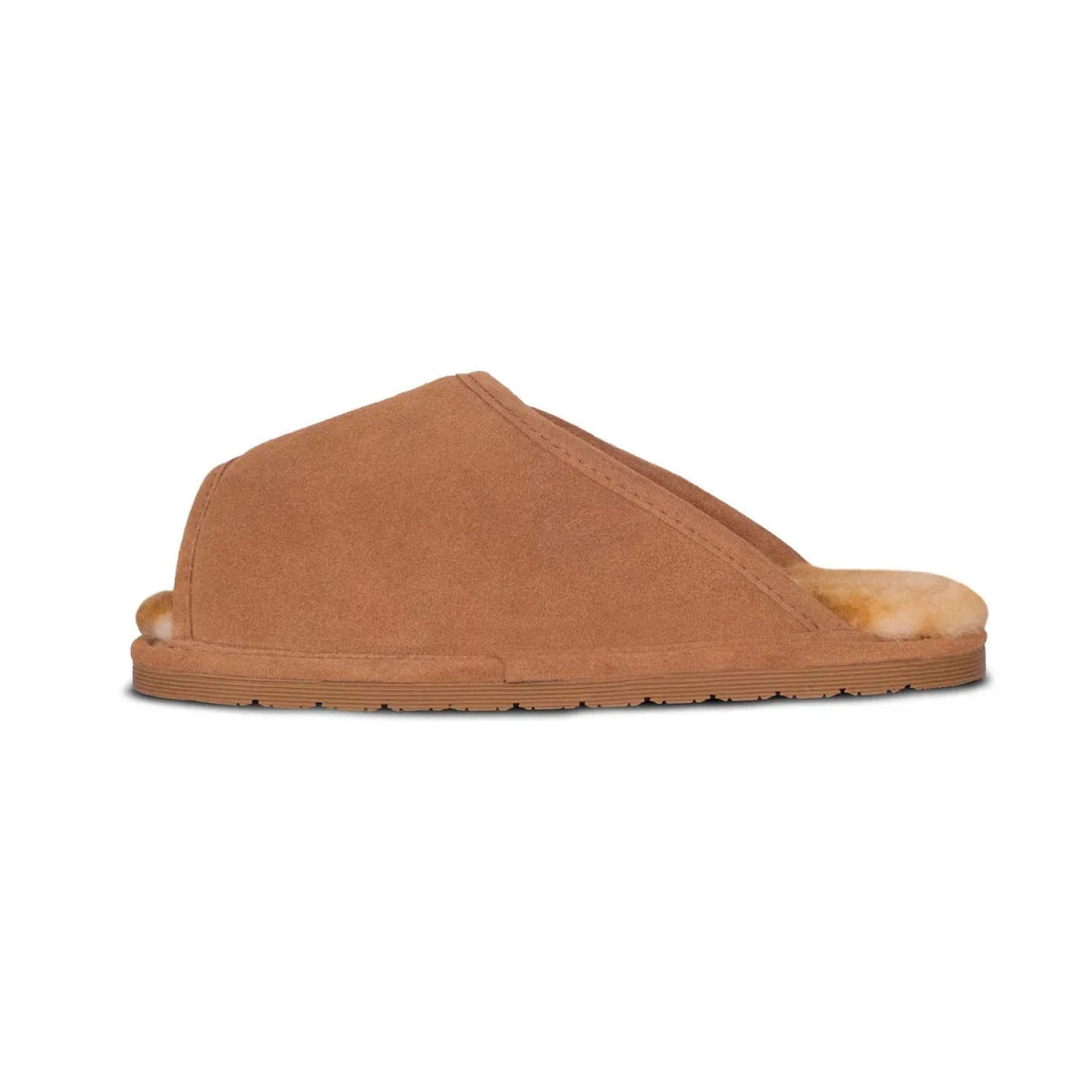 Brown slipper with fur lining on a white background - okotoks hc pharmacy