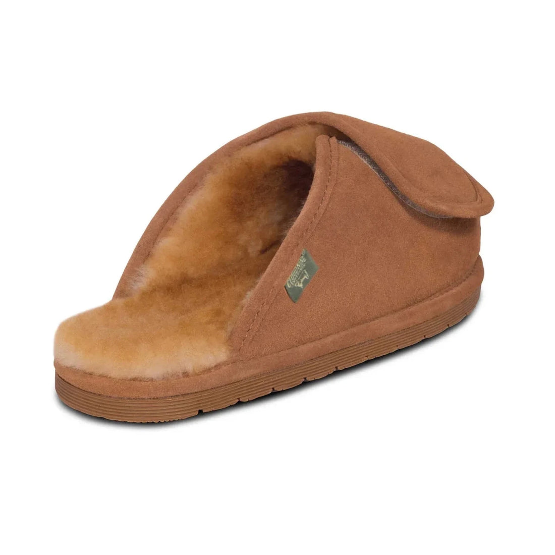 Brown slipper with fur lining on a white background - okotoks hc pharmacy