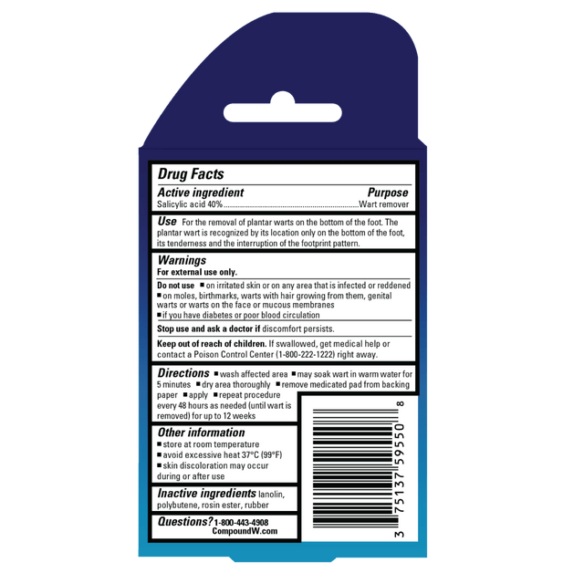 Back label of a plantar wart remover packaging with text and barcodes. - okotoks hc pharmacy