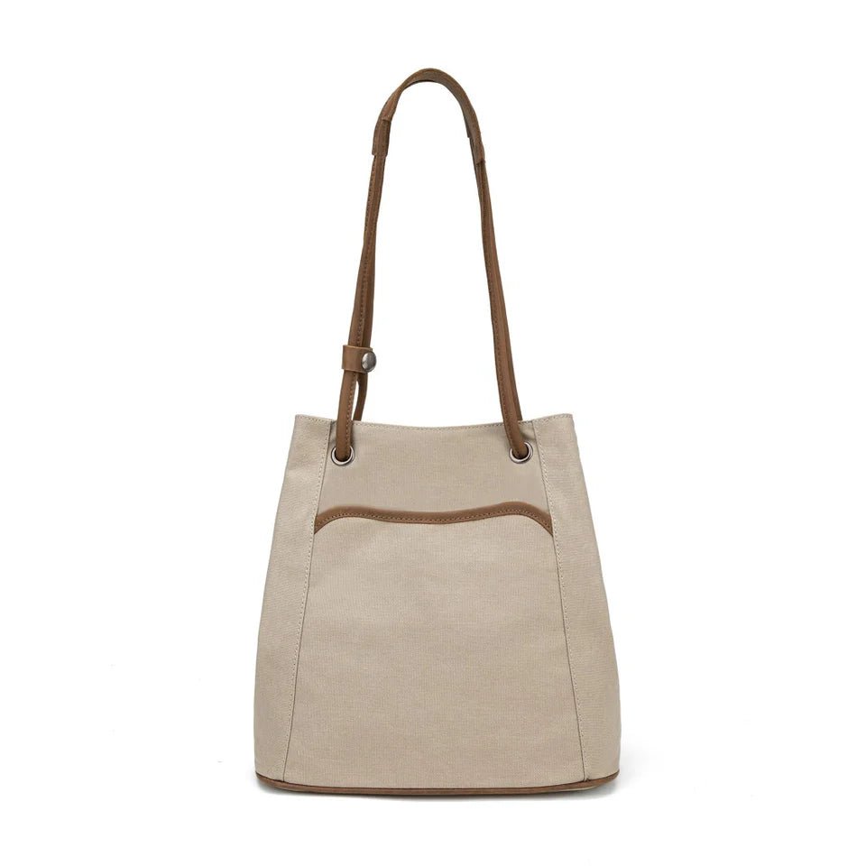 cream tote bag with brown accents on a white background - okotoks hc pharmacy