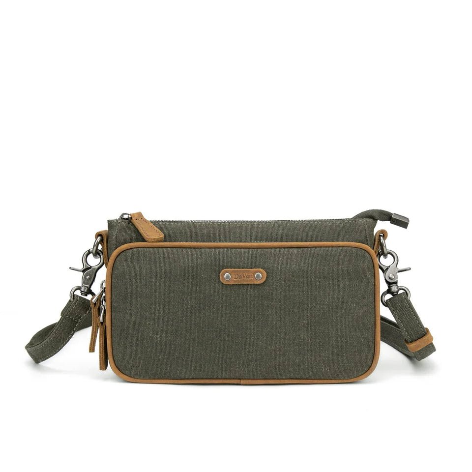 Green shoulder bag with brown accents on a white background - okotoks hc pharmacy