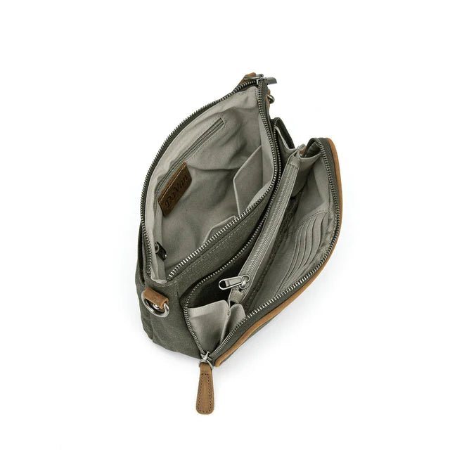 Open green bag with interior details on a white background - okotoks hc pharmacy