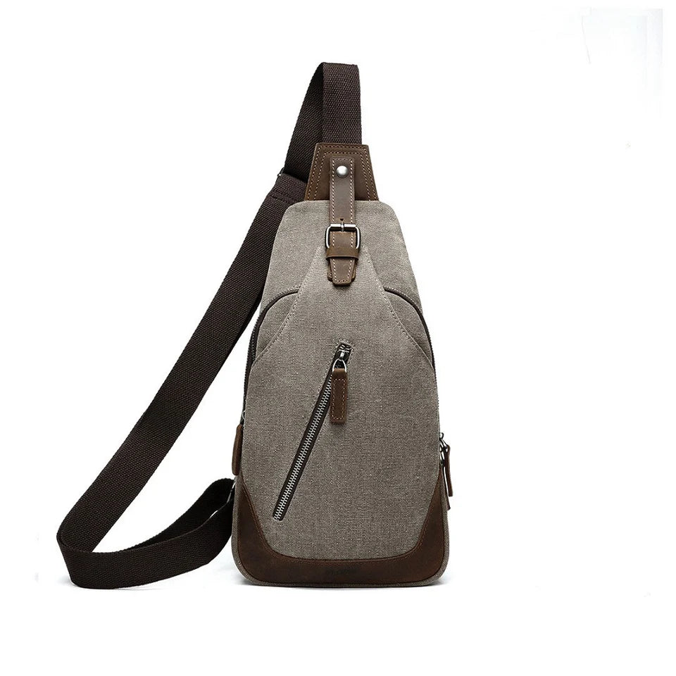 Gray and brown crossbody bag on a white background - okotoks hc pharmacy