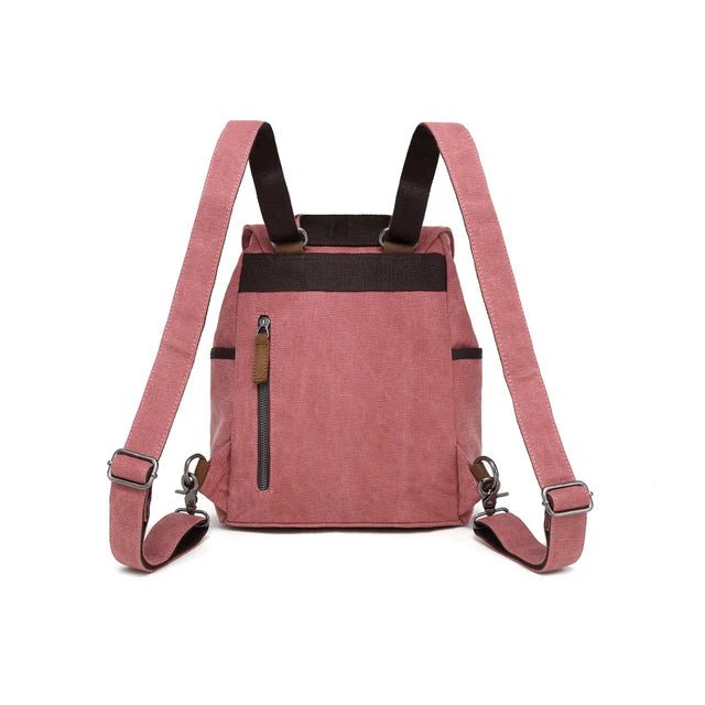 Pink backpack with brown accents on a white background - okotoks hc pharmacy