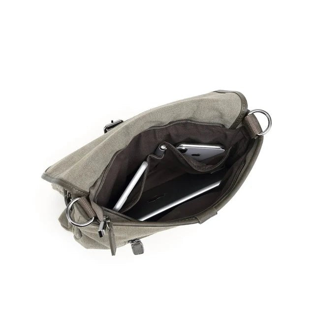 Gray shoulder bag with a laptop compartment on a white background - okotoks hc pharmacy