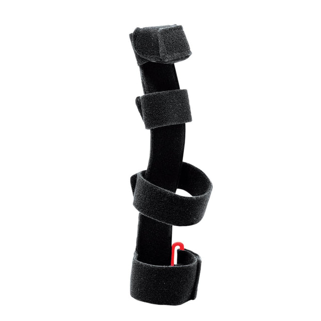 Black wrist support brace with straps on a white background - okotoks hc pharmacy