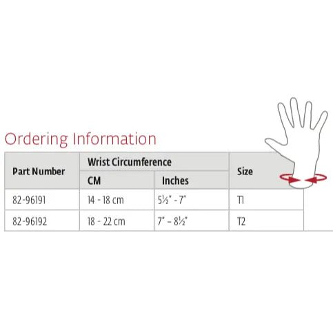 Hand size chart for ordering information with wrist circumference measurements. - okotoks HC Pharmacy
