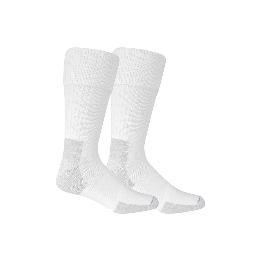 Two white socks with gray accents on a white background - okotoks hc pharmacy