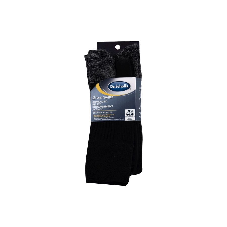 Pack of black Dr. Scholl's socks with packaging on a white background - okotoks hc pharmacy
