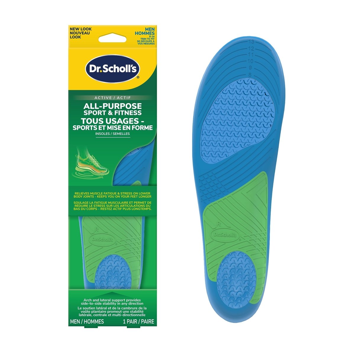 Dr. Scholl's all-purpose sport and fitness insole with packaging on a white background - okotoks hc pharmacy