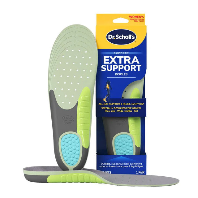 Dr. Scholl's Extra Support insoles with packaging on a white background - okotoks hc pharmacy
