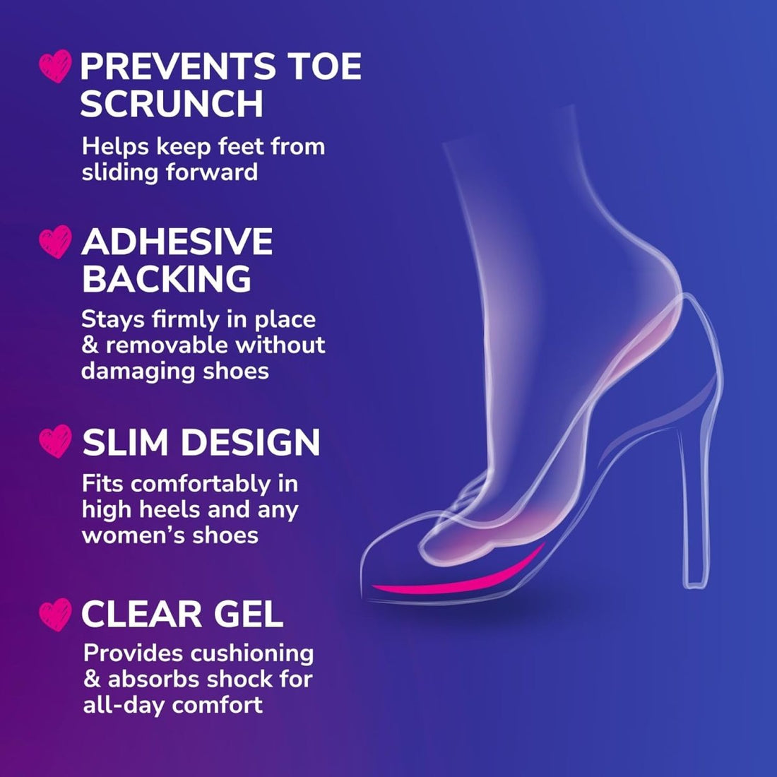 Clear gel shoe insert with features on a purple background - okotoks hc pharmacy