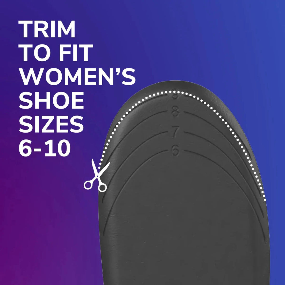 Black shoe with measurement markings and text on a blue background - okotoks hc pharmacy