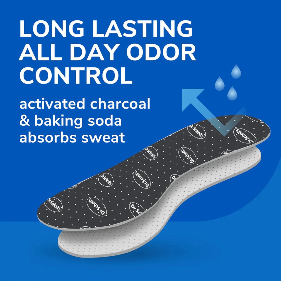 Insole with activated charcoal and baking soda for odor control on a blue background - okotoks hc pharmacy