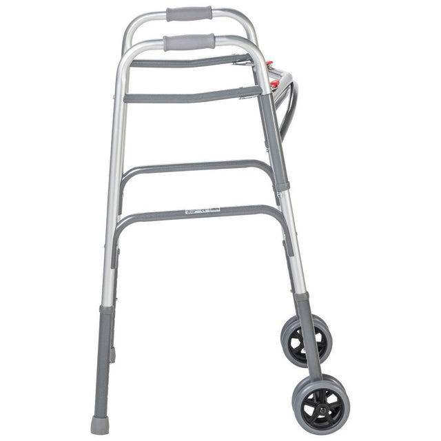 Silver walker with wheels on a white background - okotoks hc pharmacy
