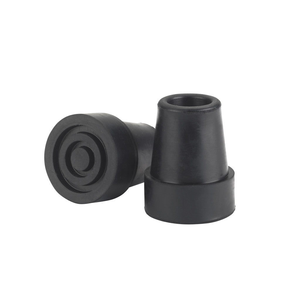 Two black rubber cane tips on a white background - okotoks hc pharmacy