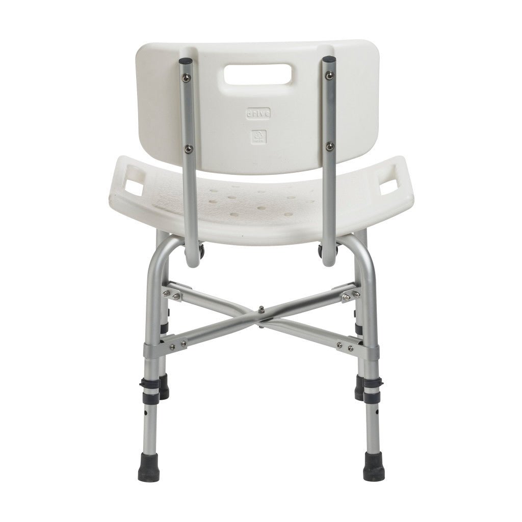 White shower chair with metal frame on a white background - okotoks hc pharmacy