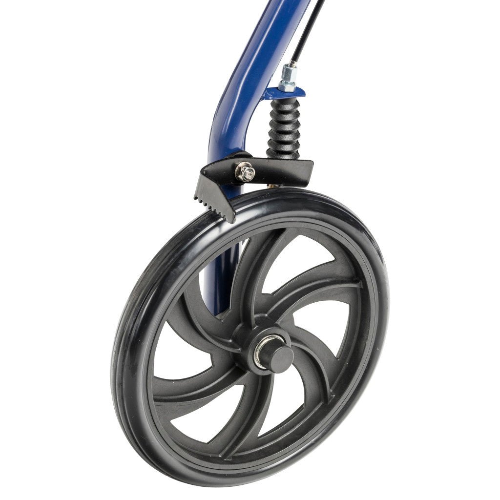 Close-up of a wheel with a blue frame on a white background - okotoks hc pharmacy