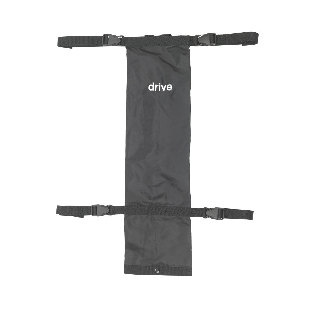 A black vertical rain cover with two horizontal black straps and quick-release buckles, featuring the white 'drive' logo on the front, shown against a plain white background. - okotoks hc pharmacy