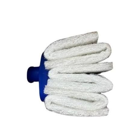Mop head with white fibers and blue handle on a white background - okotoks hc pharmacy