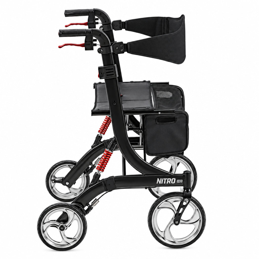 Black rollator with 'Nitro' branding on a white background - okotoks hc pharmacy
