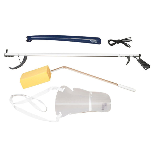 Set of cleaning tools including a brush, squeegee, and other accessories on a white background - okotoks hc pharmacy