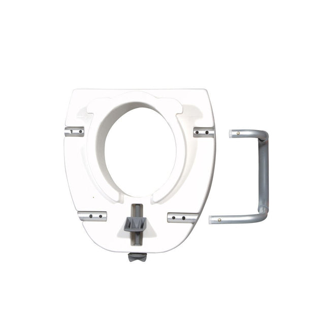 White toilet seat with metal hinges on a white background - okotoks hc pharmacy