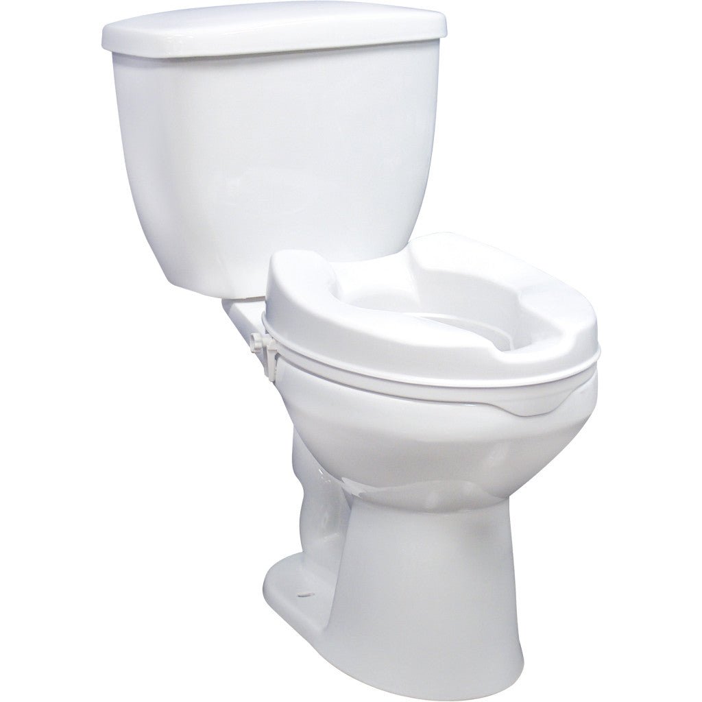 White toilet with seat on a white background - okotoks hc pharmacy