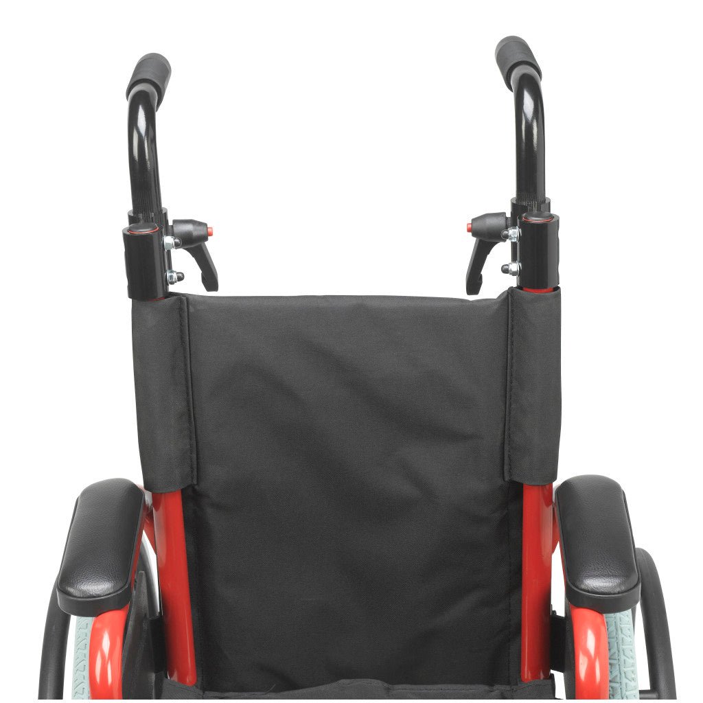Close-up of a wheelchair with a black cover on a white background - okotoks hc pharmacy