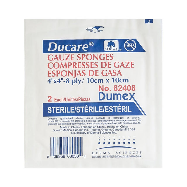 Ducare gauze sponges packaging with Dumex branding on a white background - okotoks hc pharmacy