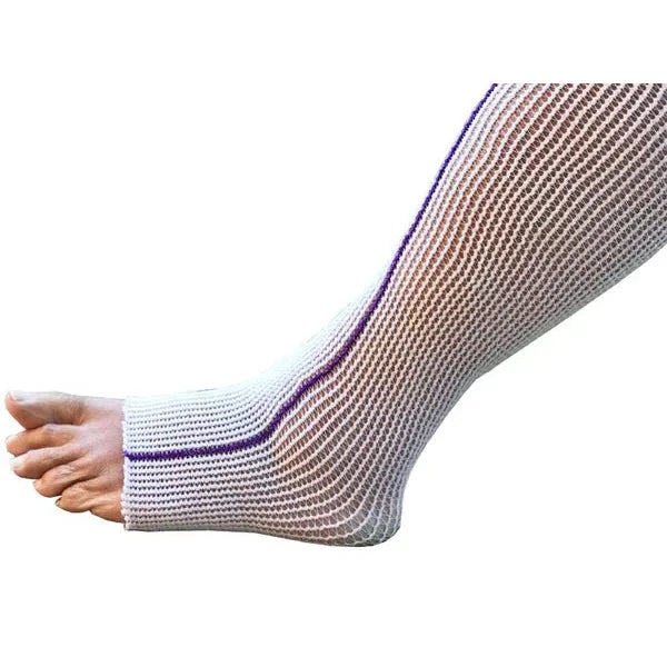 White fishnet stocking with purple trim on a white background - okotoks hc pharmacy