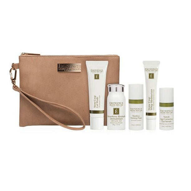 Cosmetic bag with skincare products on a white background - okotoks hc pharmacy