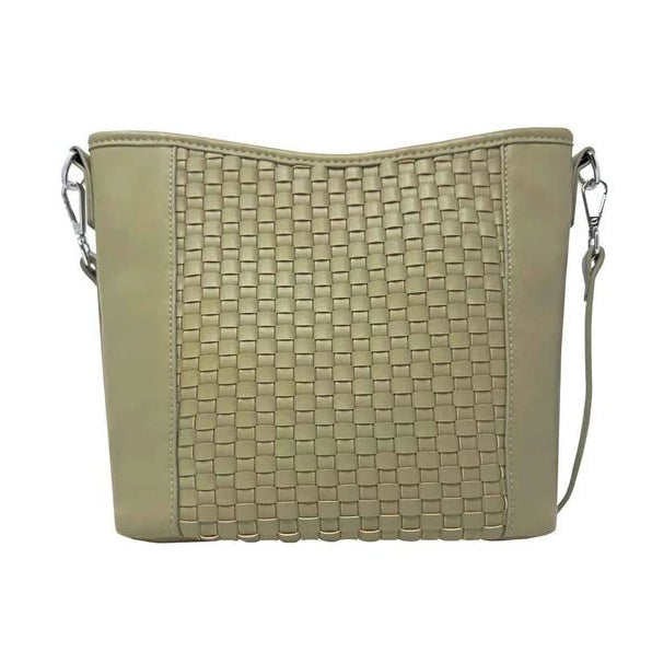 Green woven handbag on a white background - okotoks hc pharmacy