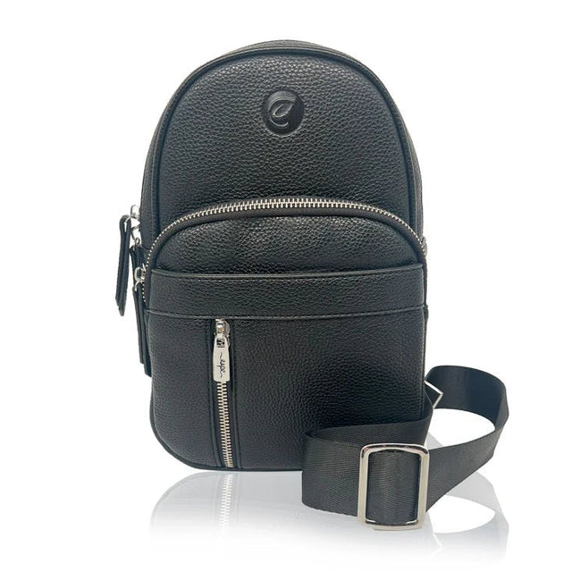 Black crossbody bag with a strap on a white background - okotoks hc pharmacy