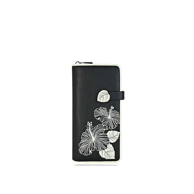 Black wallet with floral design on a white background - okotoks hc pharmacy